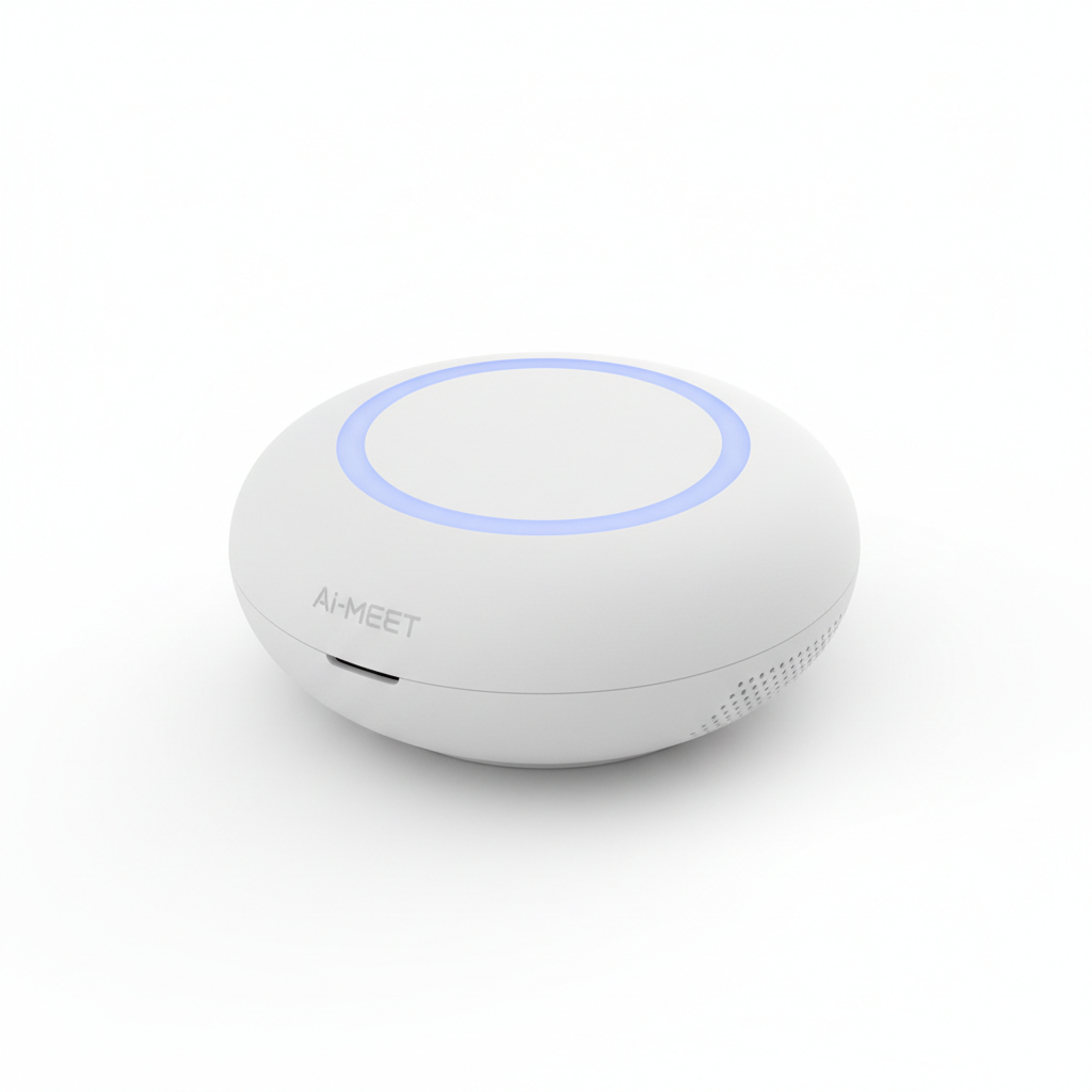 Compact AI smart meeting recorder device in matte white