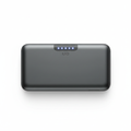 Slim gunmetal gray portable power bank with LED charge indicator